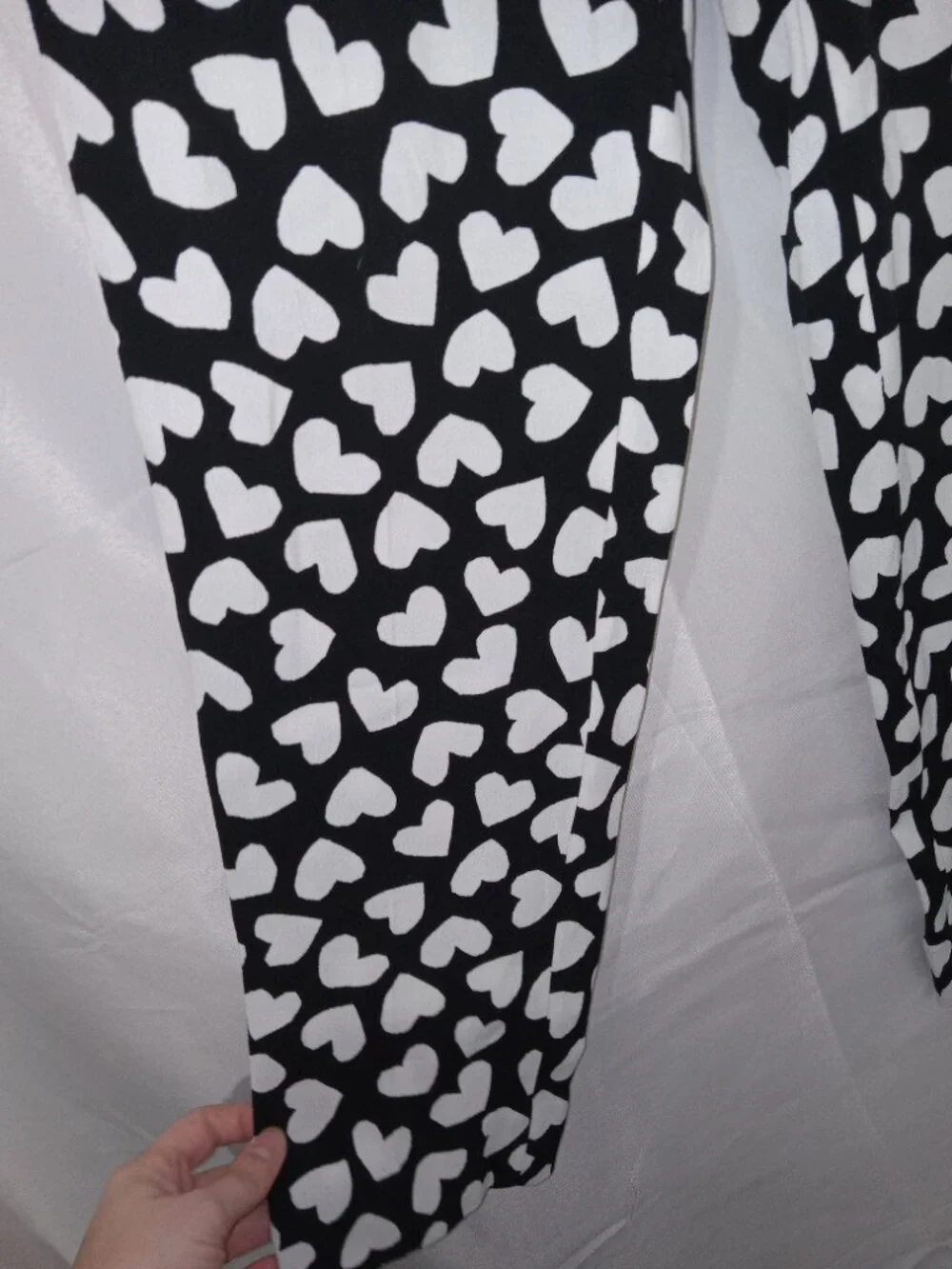 Kate Spade Dancing Hearts Pants XS Black White Heart Print Elastic Waist Bow Vis